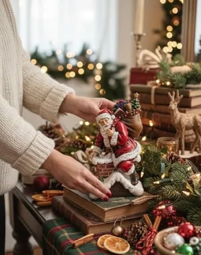 Napco Imports Santa Claus Climbing Down Chimney Resin Figurine | Christmas Decor Accent thumbnail 2