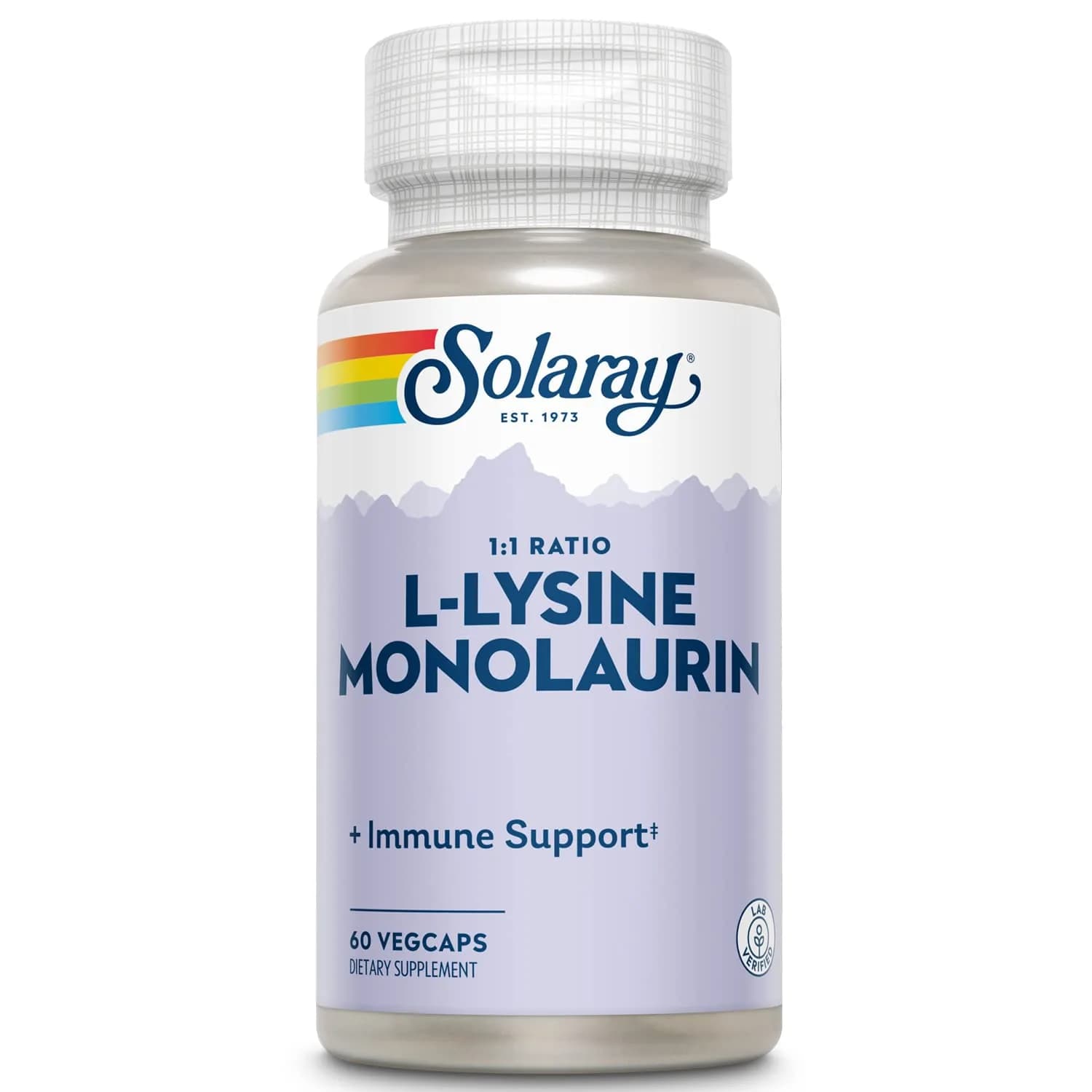 SOLARAY L-Lysine Monolaurin Immune Support Supplement 1,000 mg (500 mg Each) 60 VegCaps | Supports Immune System & Gut Health - main product image