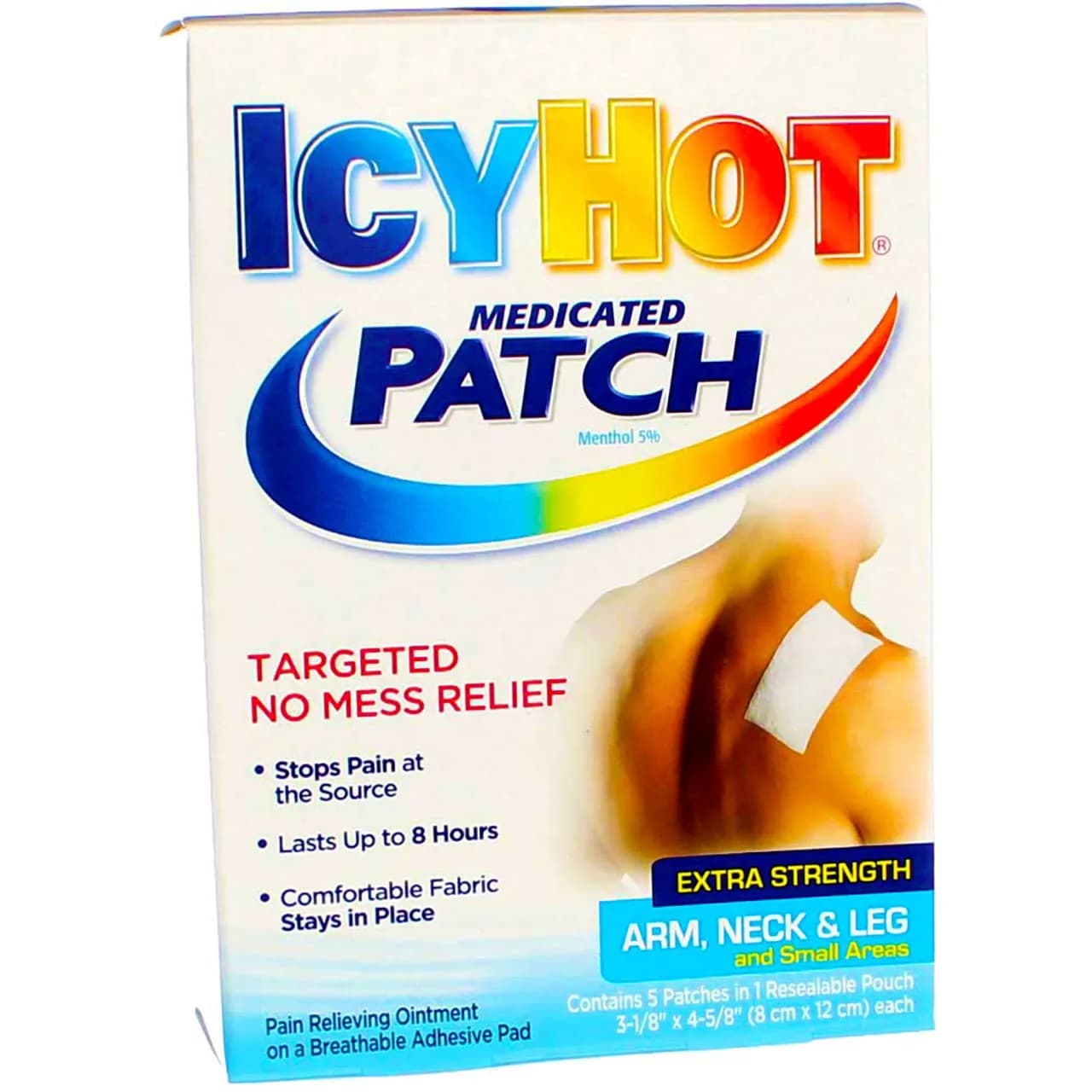Icy Hot Extra Strength Medicated Patch, Small, 5 Count Box, 2 Count | Targeted Pain Relief for Muscle Strains & Arthritis - main product image