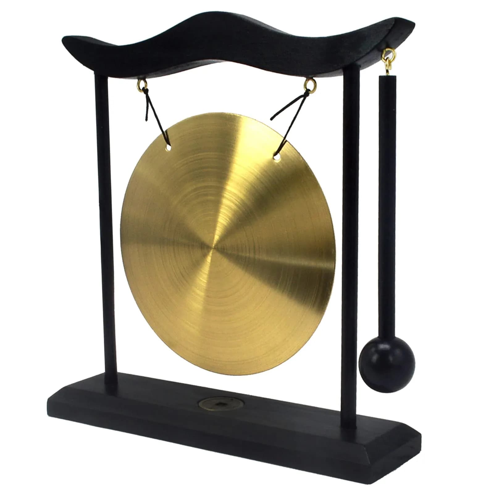 Feng Shui Brass Gong Desktop Zen Art with Wooden Stand & Red String Bracelet | 20cm (8in) Height - view 7