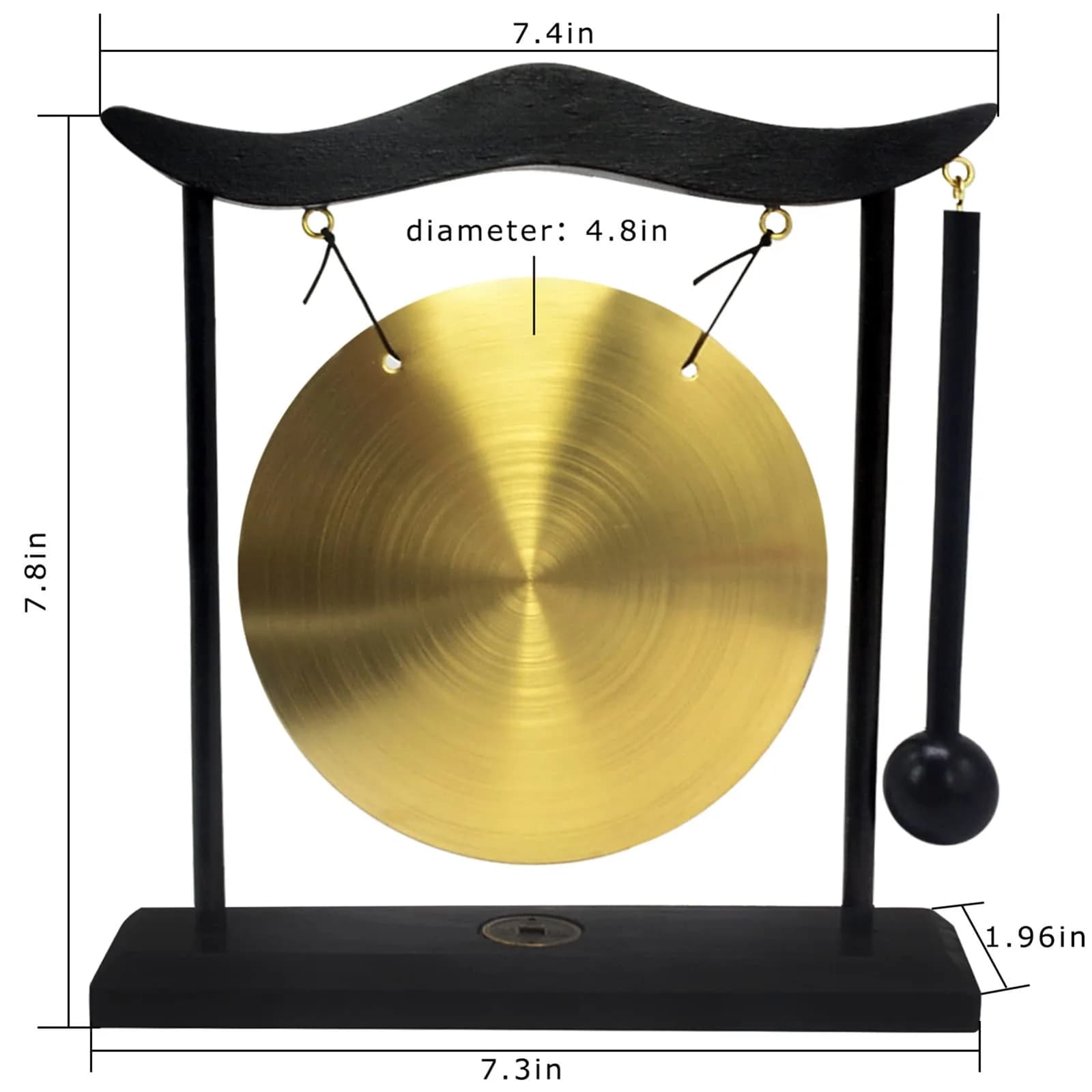 Feng Shui Brass Gong Desktop Zen Art with Wooden Stand & Red String Bracelet | 20cm (8in) Height - view 3