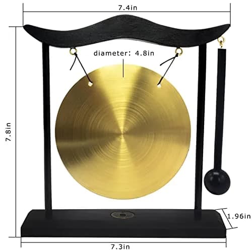 Feng Shui Brass Gong Desktop Zen Art with Wooden Stand & Red String Bracelet | 20cm (8in) Height thumbnail 3