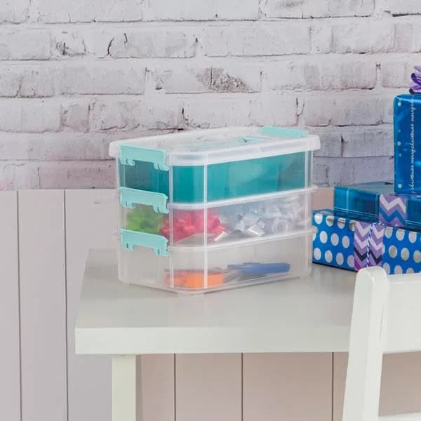 Sterilite 14138606 Layer Stack & Carry Box, 10-5/8-Inch | 3-Layer Plastic Storage with Divider Tray thumbnail 3