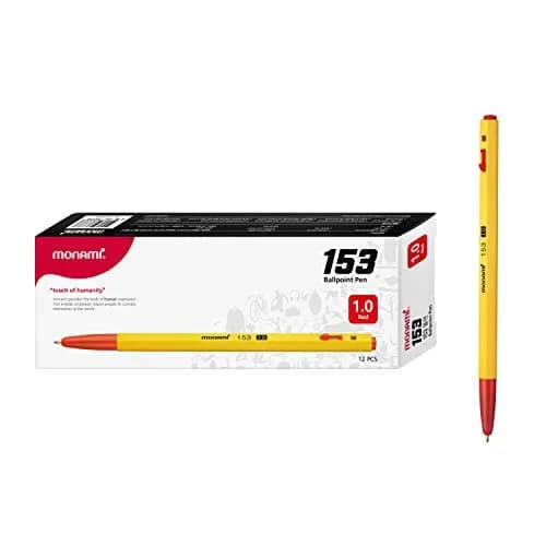 MONAMI BP 153 Retractable Ballpoint Pen, Medium Point (1.0mm), Red, 12-Count | Smooth Ink Flow thumbnail 1