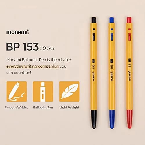 MONAMI BP 153 Retractable Ballpoint Pen, Medium Point (1.0mm), Red, 12-Count | Smooth Ink Flow thumbnail 2