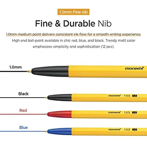 MONAMI BP 153 Retractable Ballpoint Pen, Medium Point (1.0mm), Red, 12-Count | Smooth Ink Flow thumbnail 3