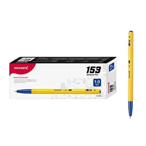 MONAMI BP 153 Retractable Ballpoint Pen, Medium Point (1.0mm), Blue, 12-Count | Smooth Ink Flow for Daily Writing thumbnail 1
