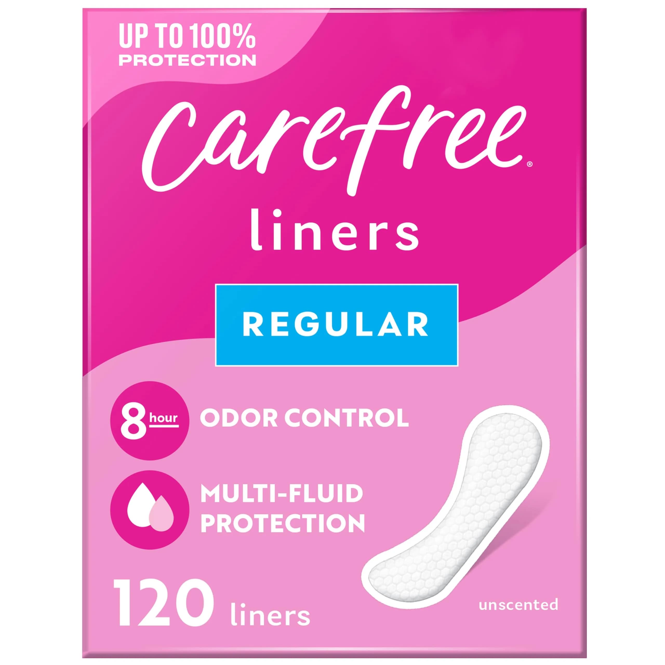 Carefree Regular Unscented Panty Liners 120 ct | 8-Hour Odor Control & Qwik-Dry Core - main product image