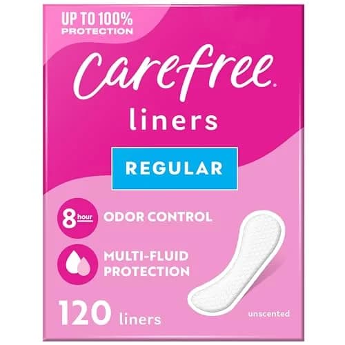 Carefree Regular Unscented Panty Liners 120 ct | 8-Hour Odor Control & Qwik-Dry Core thumbnail 1
