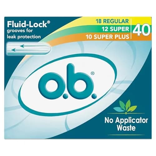 o.b. No Applicator Tampons Multipack (Regular/Super/Super Plus), 40 Count | Dermatologist Tested Tampon — Multipack (Regular/Super/Super+)