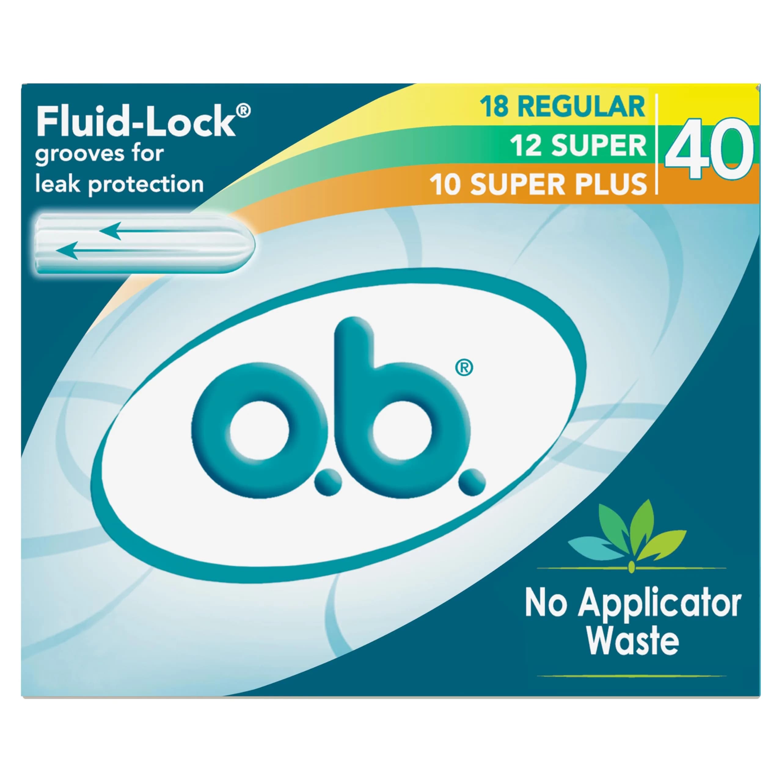 o.b. No Applicator Tampons Multipack (Regular/Super/Super Plus), 40 Count | Dermatologist Tested Tampon - main product image