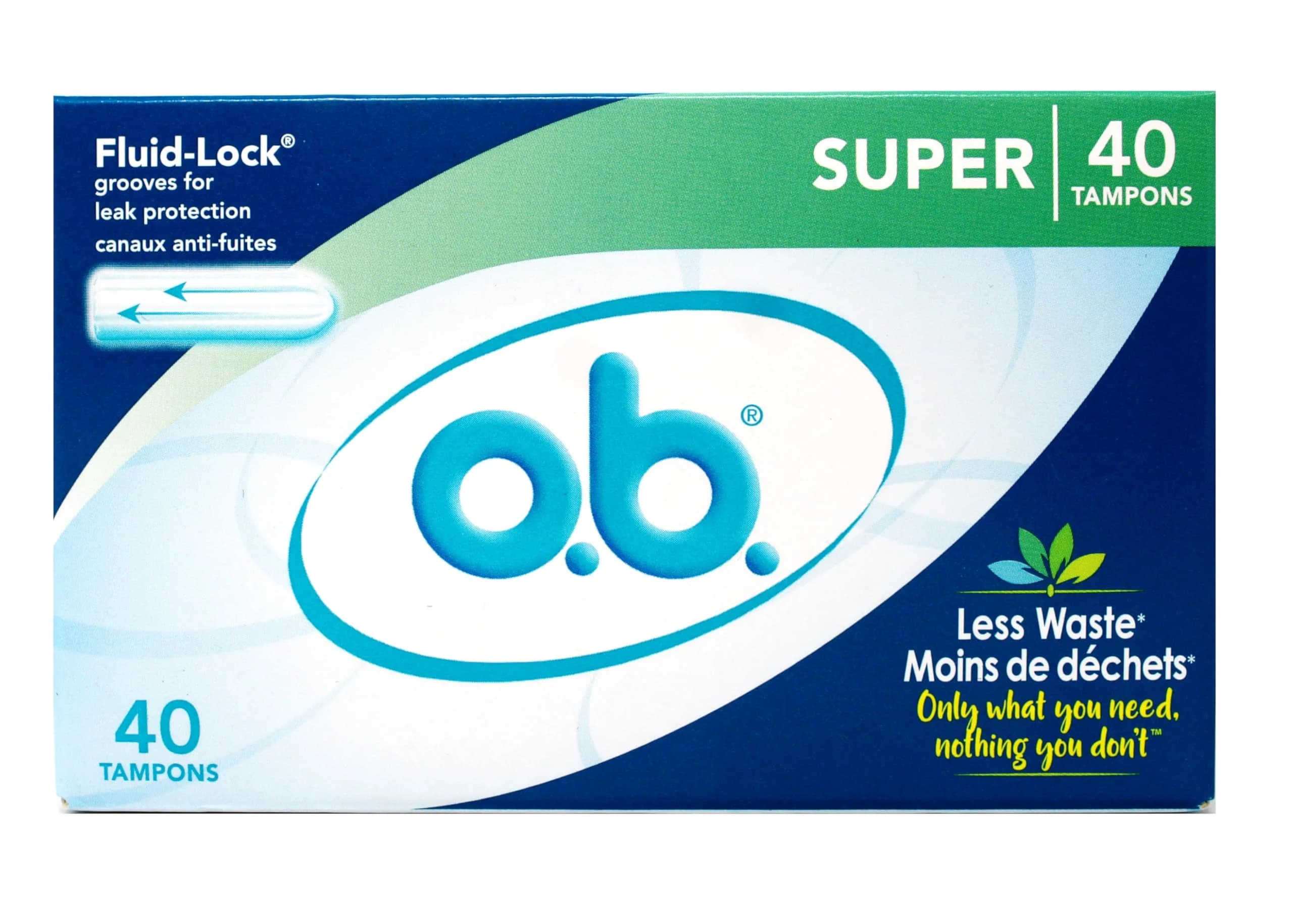 o.b. Tampons Super Absorbency Fluid-Lock Leak Protection 40 Count (1.5 oz) | Designed by a Woman Gynecologist — 0