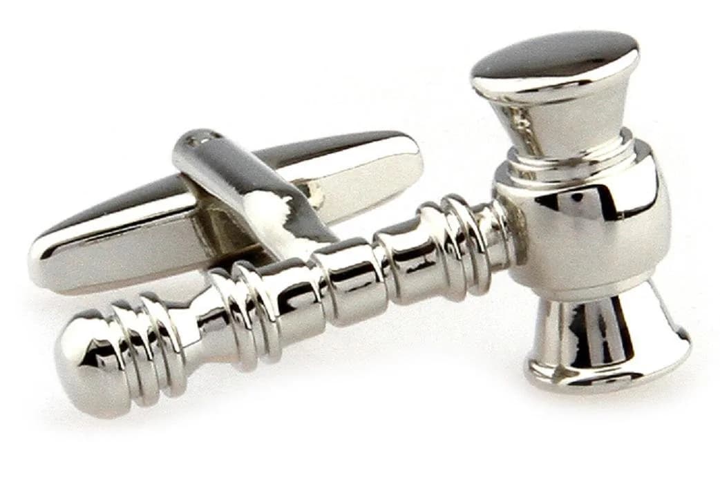 MRCUFF Law Gavel Mallet Judge Lawyer Mason Cufflinks with Presentation Gift Box & Polishing Cloth (Pair)