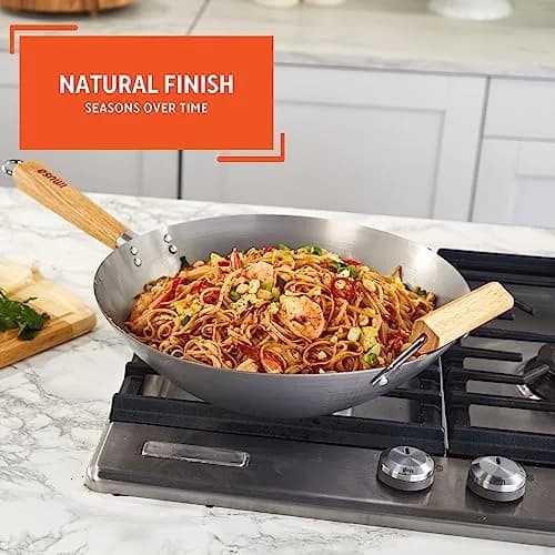 Imusa 14 Inch Carbon Steel Wok with Wood Handles | Versatile Asian Cooking Essential thumbnail 4