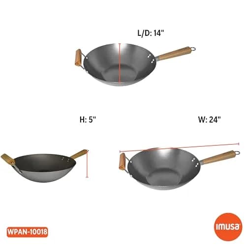 Imusa 14 Inch Carbon Steel Wok with Wood Handles | Versatile Asian Cooking Essential thumbnail 7