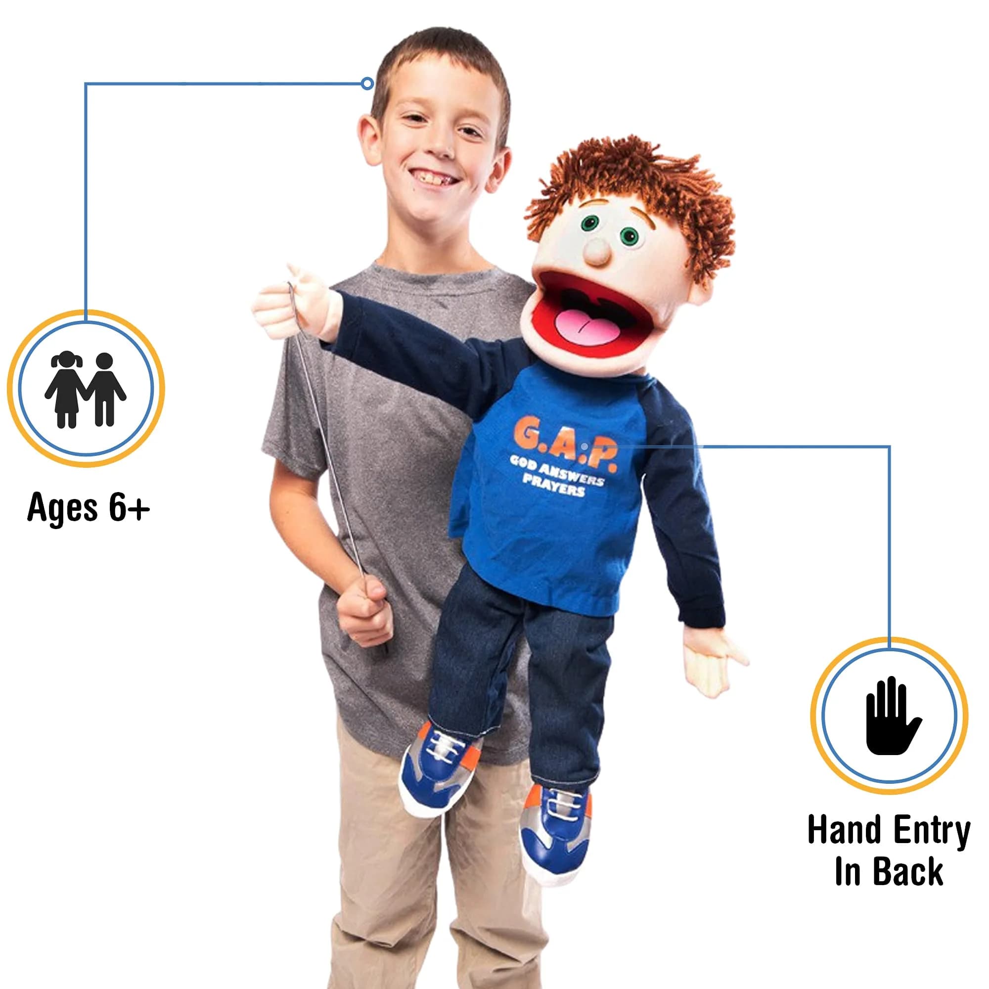 Silly Puppets 25" God Answers Prayers Peach Boy Full Body Christian Ministry Puppet | Movable Mouth & Arm Rod