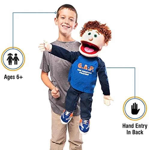 Silly Puppets 25" God Answers Prayers Peach Boy Full Body Christian Ministry Puppet | Movable Mouth & Arm Rod thumbnail 1