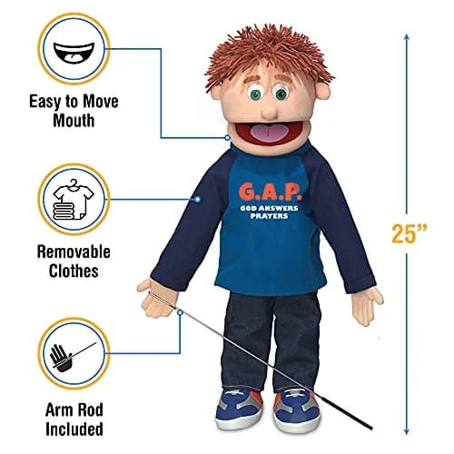 Silly Puppets 25" God Answers Prayers Peach Boy Full Body Christian Ministry Puppet | Movable Mouth & Arm Rod thumbnail 2