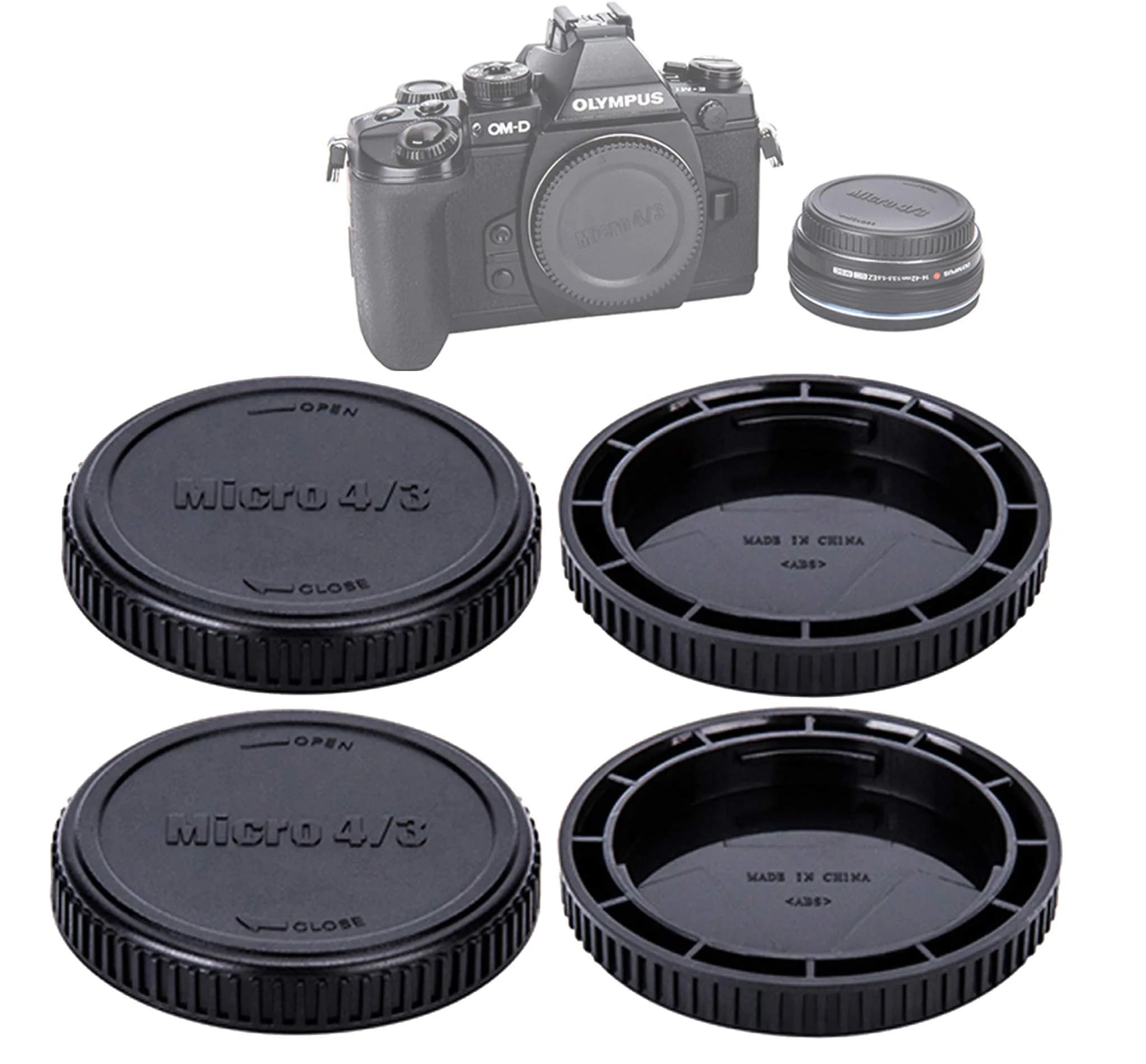 Fotasy M43 Lens Rear Cap & Camera Body Cap 2-Pack | Micro Four Thirds Dust Sensor Cover for Olympus/Panasonic