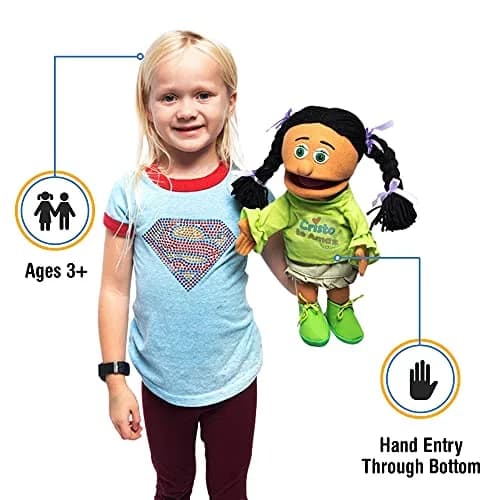 Silly Puppets Cristo Te AMA Hispanic Girl Christian Ministry Hand Puppet 35.56cm (14 inches) | Movable Mouth & Hands for Interactive Play thumbnail 1