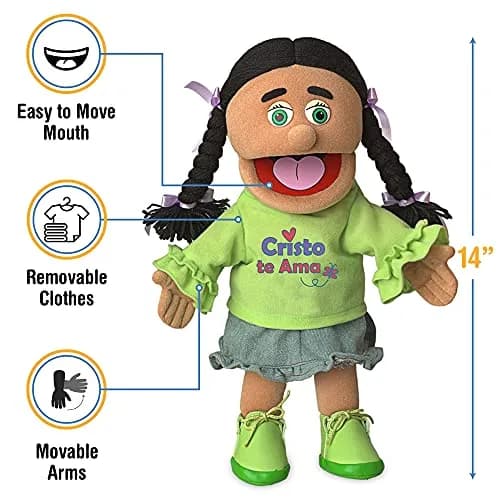 Silly Puppets Cristo Te AMA Hispanic Girl Christian Ministry Hand Puppet 35.56cm (14 inches) | Movable Mouth & Hands for Interactive Play thumbnail 2