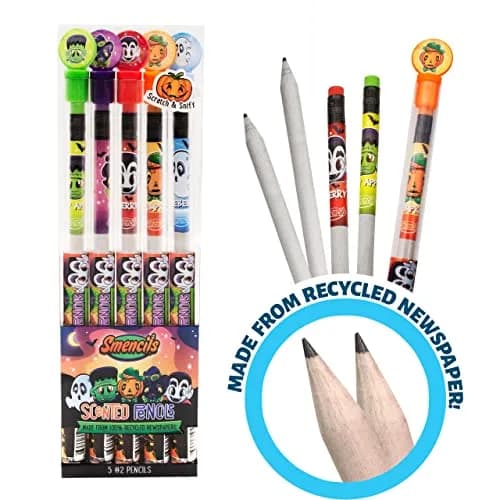 Scentco Halloween Smencils HB #2 Patented Gourmet Scented Pencils 5 Count | Recycled Newspaper Pencils with Collectible Character Caps thumbnail 3