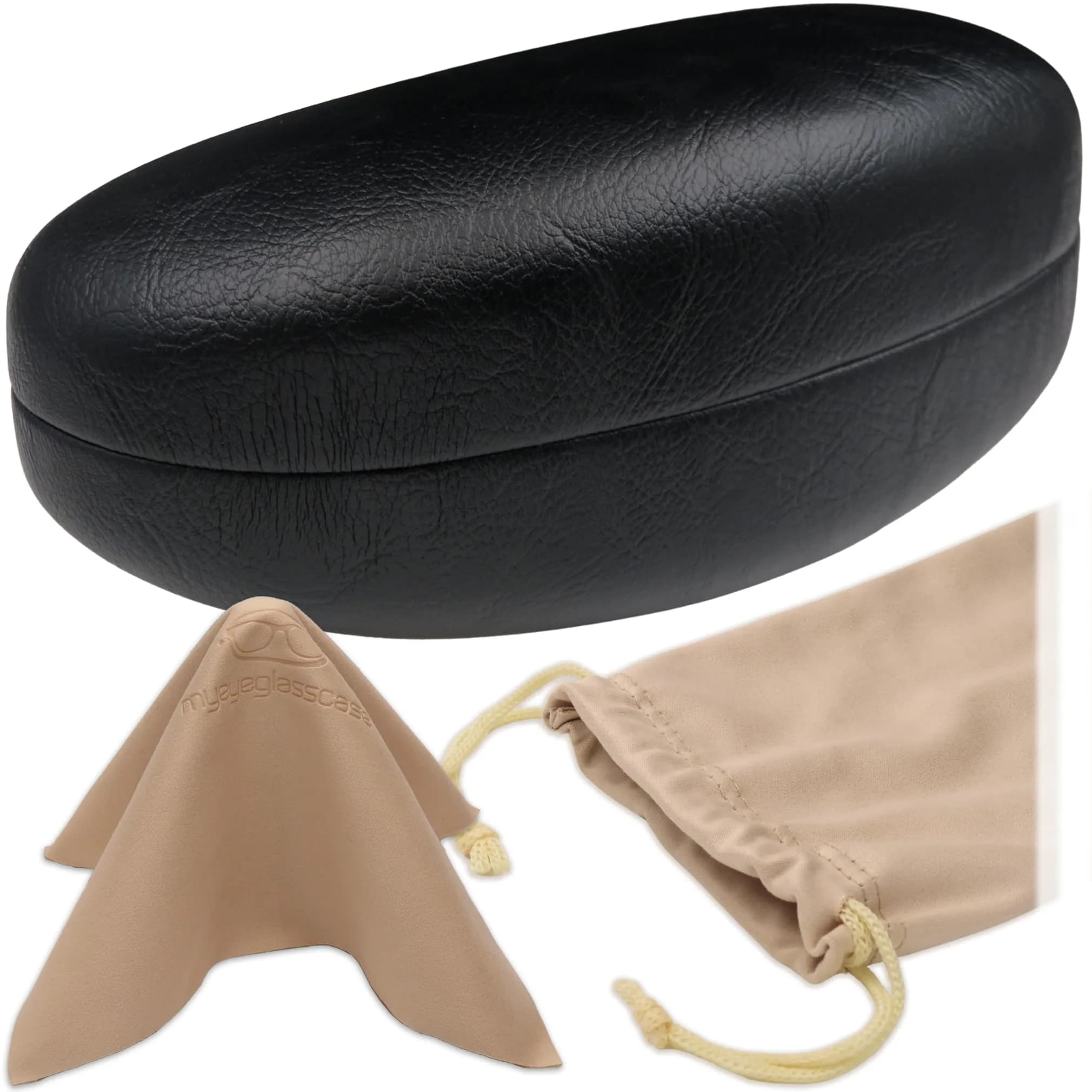 MyEyeglassCase Hard Sunglasses Case in Black Distressed faux leather | Large Fits Oversized Frames — Smooth Black