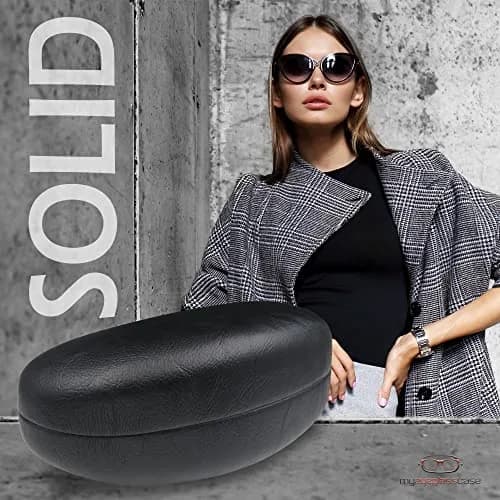 MyEyeglassCase Hard Sunglasses Case in Black Distressed faux leather | Large Fits Oversized Frames thumbnail 2