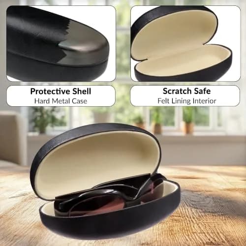 MyEyeglassCase Hard Sunglasses Case in Black Distressed faux leather | Large Fits Oversized Frames thumbnail 3