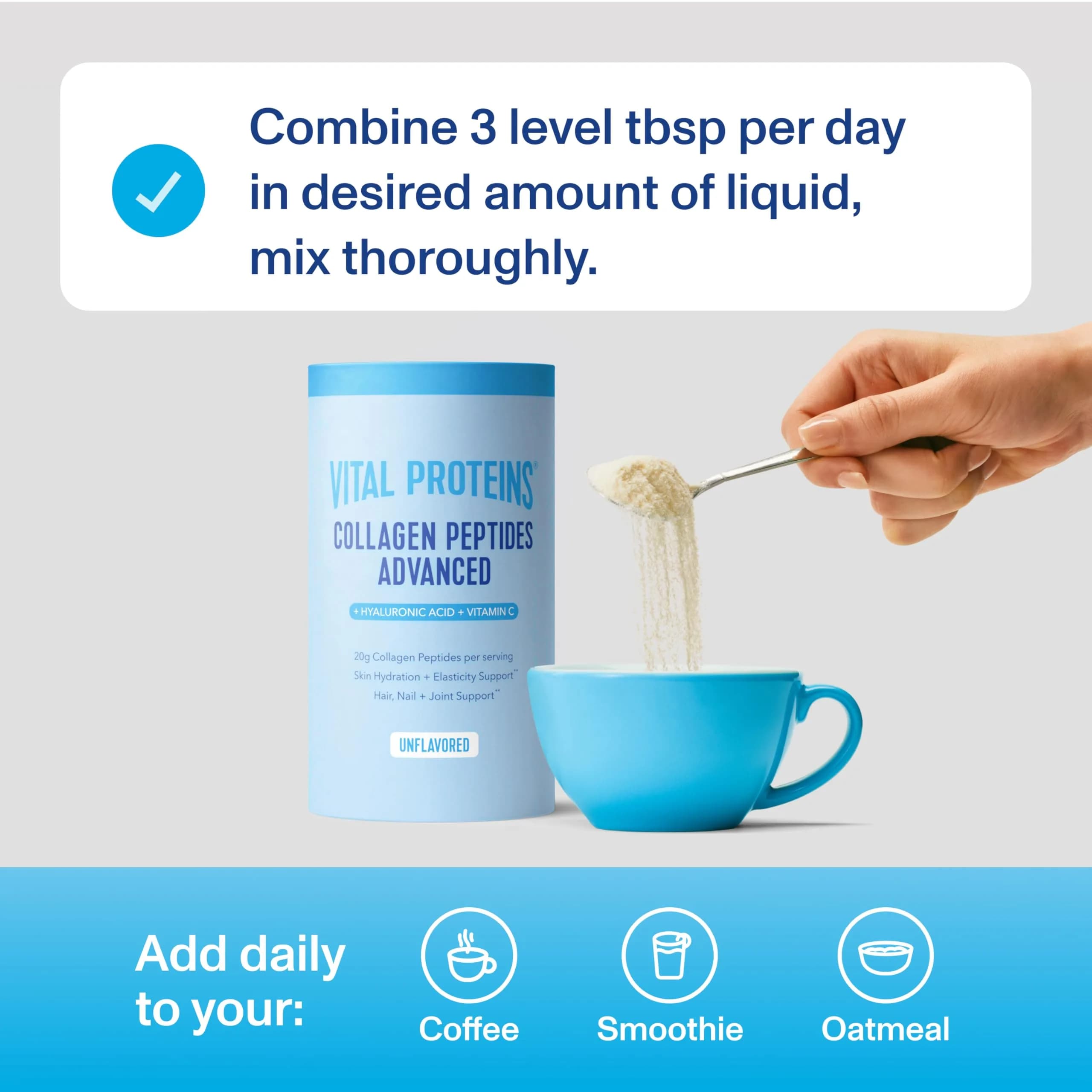 Vital Proteins Collagen Peptides Powder Advanced with Hyaluronic Acid & Vitamin C, Unflavored 267ml (9.33 Oz) | Supports Skin Hydration & Collagen Production - view 9