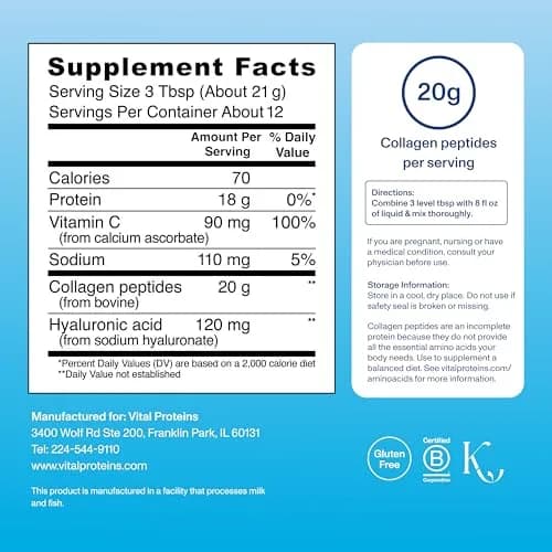 Vital Proteins Collagen Peptides Powder Advanced with Hyaluronic Acid & Vitamin C, Unflavored 267ml (9.33 Oz) | Supports Skin Hydration & Collagen Production thumbnail 3