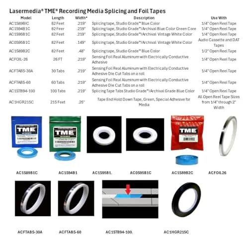 TME Open Reel Audio Splicing Tape Blue Color 1/4" x 82' Green Core | Archival Magnetic Tape Splicing thumbnail 2