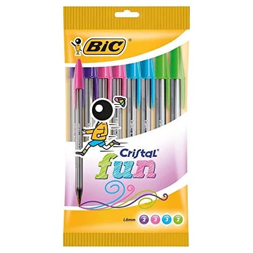 BIC Cristal Fun Ballpoint Pens with 5 Assorted Ink Colours | Wide 1.6mm Point, Pack of 10 for Bright, Flawless Writing thumbnail 1