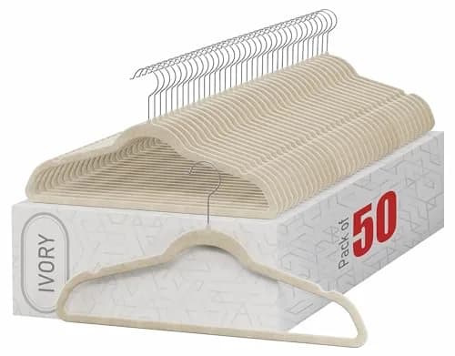 HOME IT Premium Velvet Hangers 50 Pack - Ivory Slim Non-Slip Felt Hangers for Closet Organization thumbnail 1