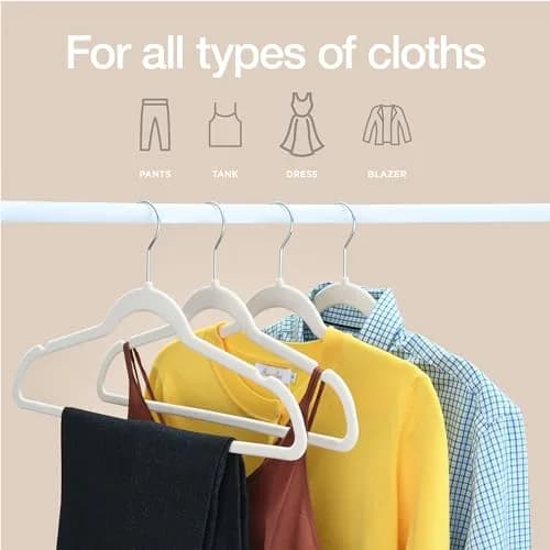 HOME IT Premium Velvet Hangers 50 Pack - Ivory Slim Non-Slip Felt Hangers for Closet Organization thumbnail 4