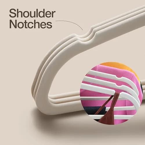 HOME IT Premium Velvet Hangers 50 Pack - Ivory Slim Non-Slip Felt Hangers for Closet Organization thumbnail 7