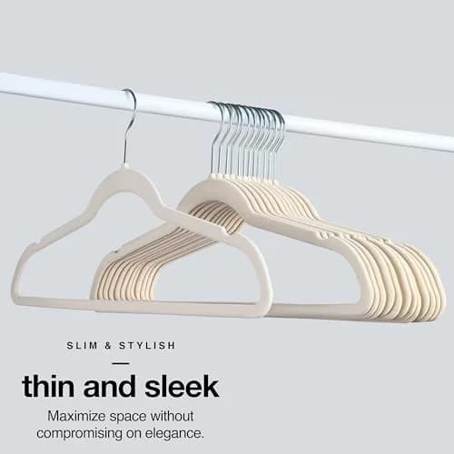 HOME IT Premium Velvet Hangers 50 Pack - Ivory Slim Non-Slip Felt Hangers for Closet Organization thumbnail 3