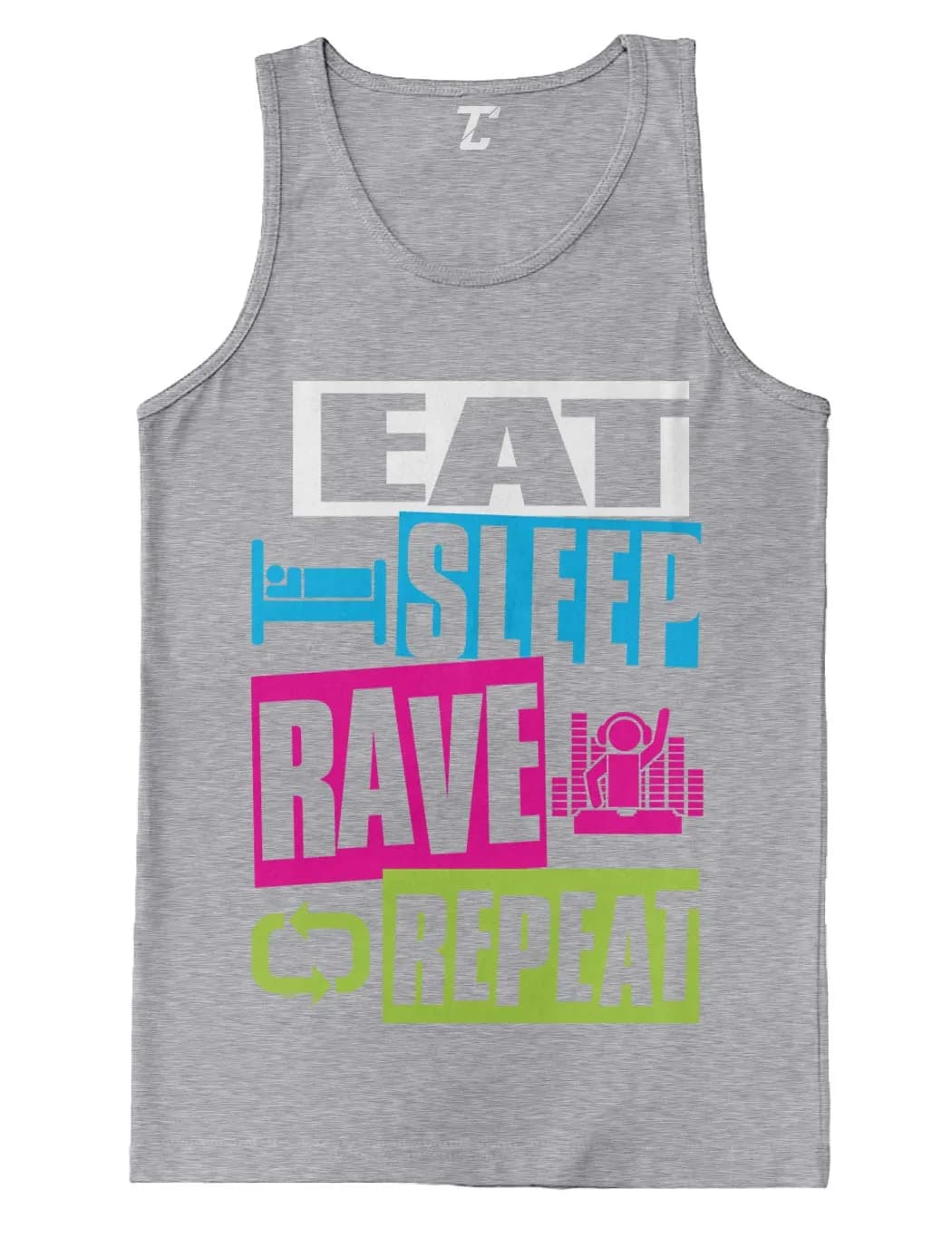 Tcombo Eat Sleep Rave Repeat - Neon Club Music Men's Tank Top (Light Gray, XX-Large) | Athletic Summer Casual