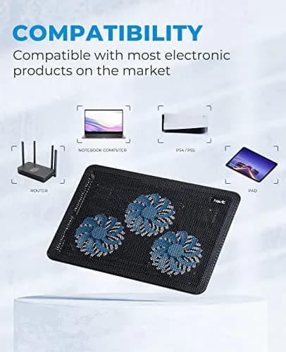 havit HV-F2056 Laptop Cooling Pad for 15.6-17 Inch Laptops, Black | 3 Quiet USB-Powered Fans, Ergonomic Stand thumbnail 3