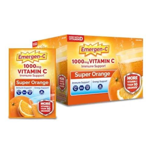 Emergen-C Super Orange 1000mg Vitamin C Powder 60 Count (19.2 oz) | Daily Immune Support with Zinc & B Vitamins — Orange