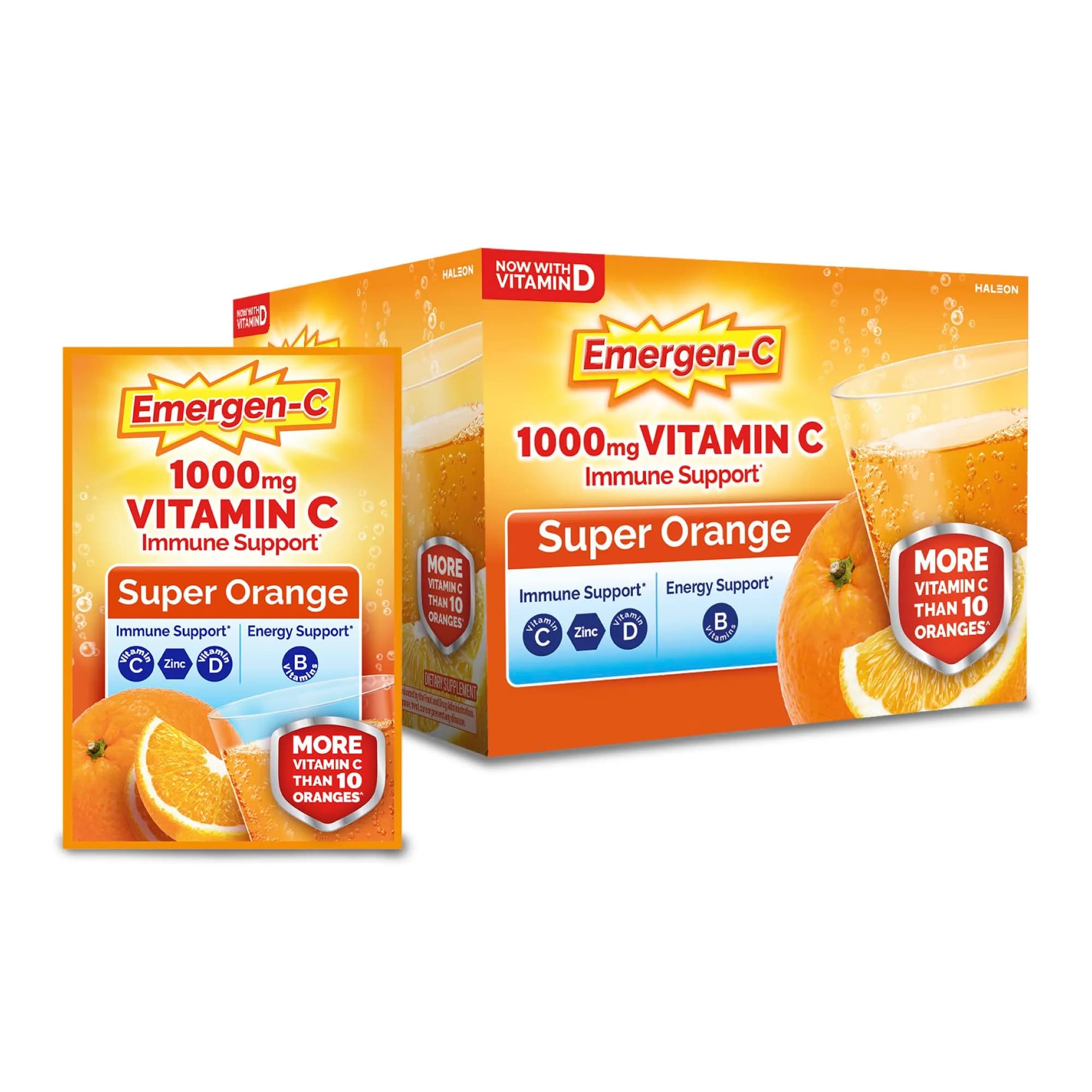 Emergen-C Super Orange 1000mg Vitamin C Powder 60 Count (19.2 oz) | Daily Immune Support with Zinc & B Vitamins - main product image