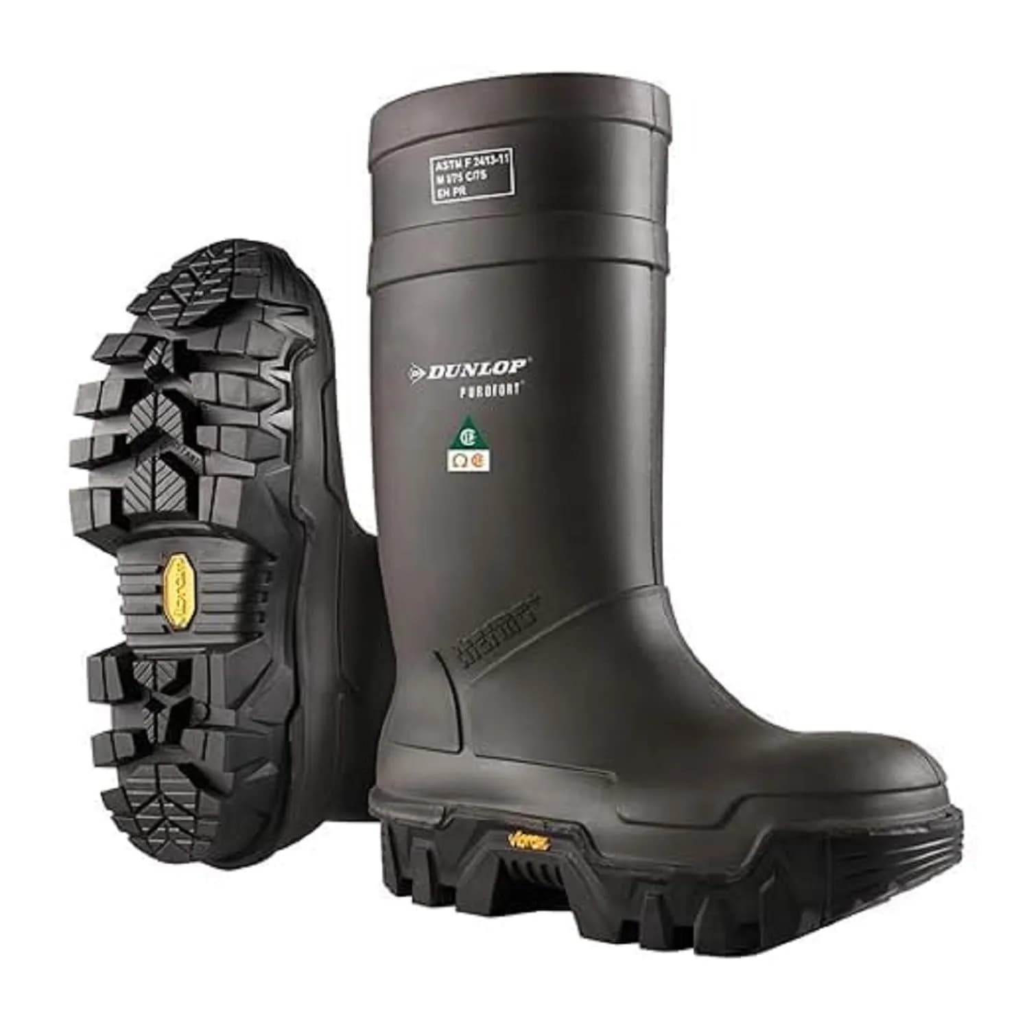DUNLOP Explorer Safety Work Boots with Vibram Sole - Full Impact & Cold Insulation, Steel Toe, Waterproof, US Size 6-15 — Charcoal