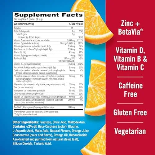 Emergen-C Immune+ Triple Action Immune Support Powder Super Orange 30 Count (9.9oz/280g) | 1000mg Vitamin C, BetaVia, Vitamin D thumbnail 7