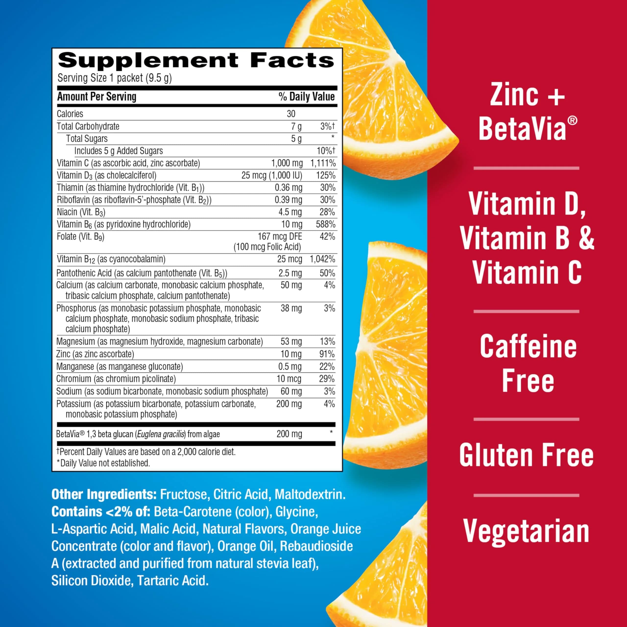 Emergen-C Immune+ Triple Action Immune Support Powder Super Orange 30 Count (9.9oz/280g) | 1000mg Vitamin C, BetaVia, Vitamin D - view 7