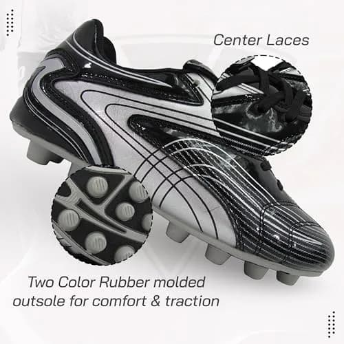 Vizari FG Soccer Cleats for Men, Women | FG Outdoor Football Shoes for Youth & Adults | Training, Matches & Practice Black/Silver thumbnail 4