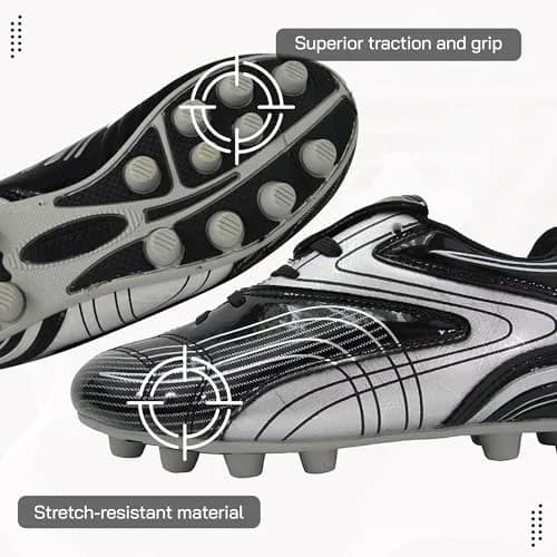 Vizari FG Soccer Cleats for Men, Women | FG Outdoor Football Shoes for Youth & Adults | Training, Matches & Practice Black/Silver thumbnail 5