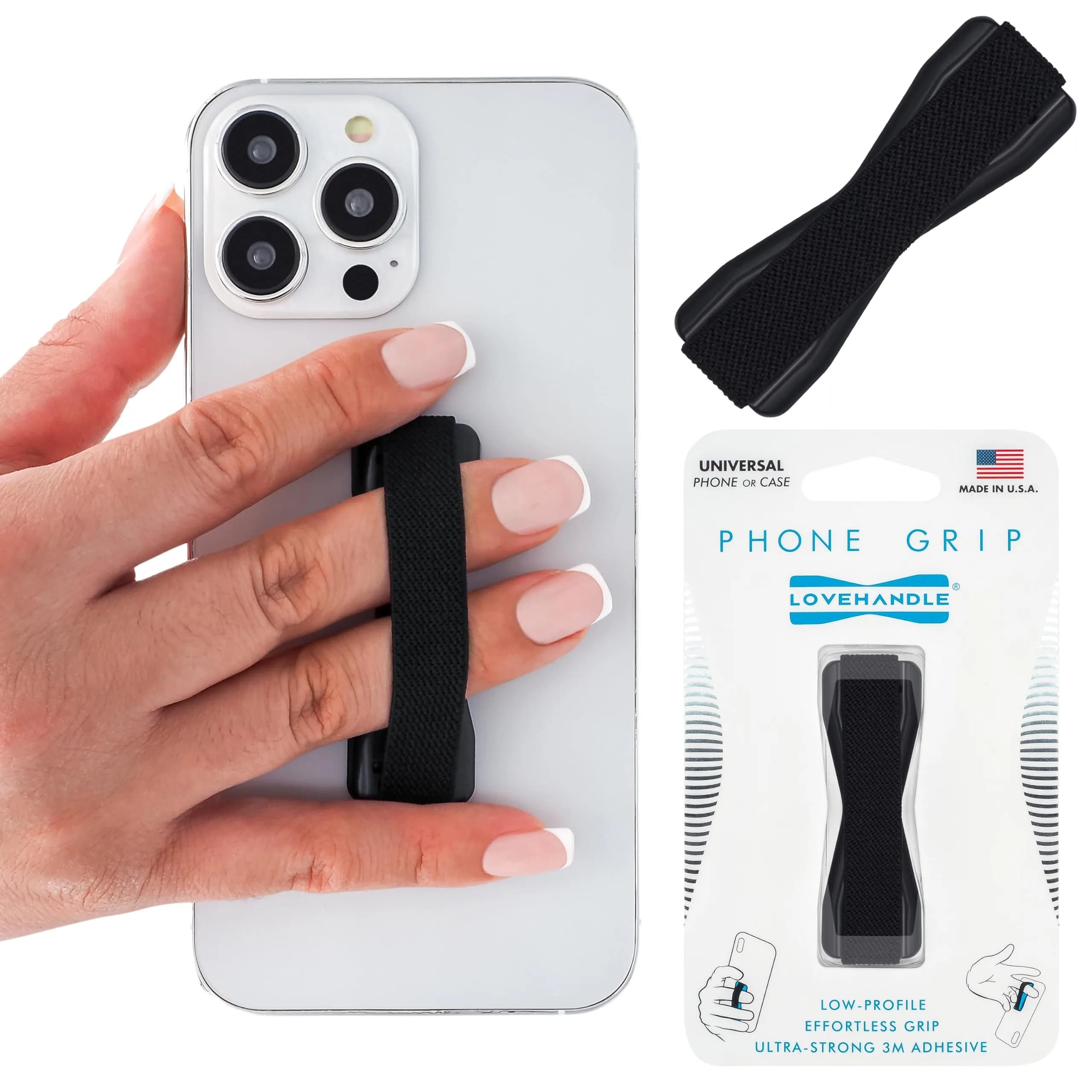 LOVEHANDLE Phone Grip for Most Smartphones and Mini Tablets | Slim, Pocket-Friendly, No-Residue Adhesive - main product image