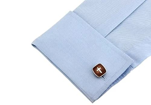 MRCUFF Cross Square Brown Christian Pair Cufflinks in a Presentation Gift Box & Polishing Cloth | Religious Design, Classic Style thumbnail 3