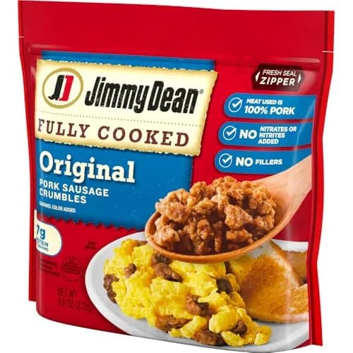 Jimmy Dean Fully Cooked Original Sausage Crumbles 9.6 oz | Premium Pork, Ready in Minutes thumbnail 3