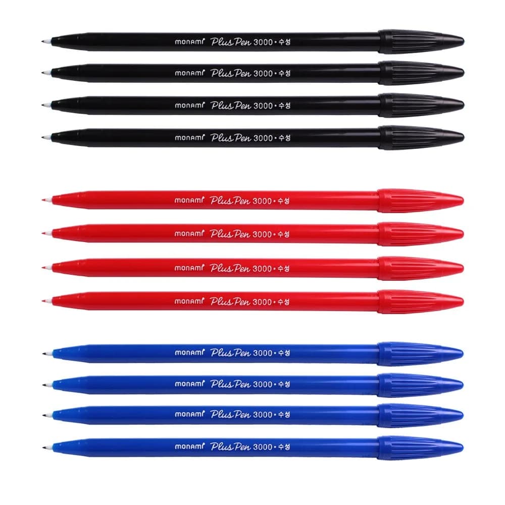 MONAMI Marking Pen Felt Tip Water Based Ink Complete Red,Blue,Black | 12 Pens, 0.3mm Fine Point, Korea — Red